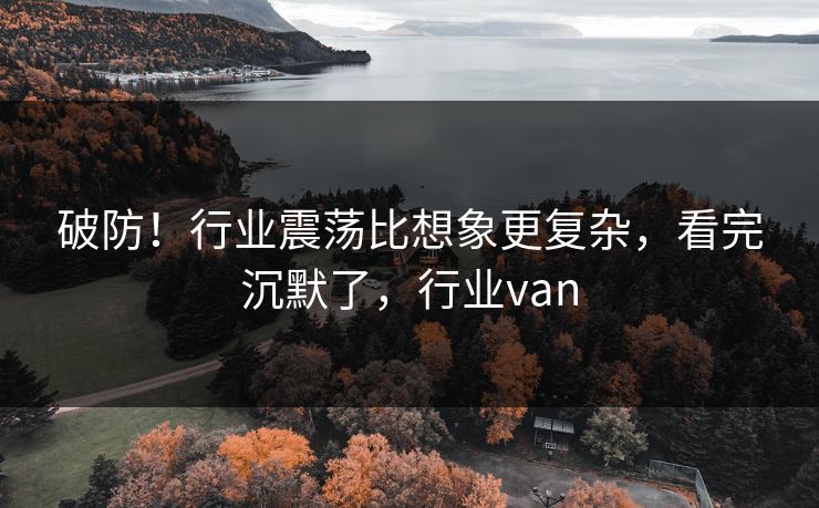 破防！行业震荡比想象更复杂，看完沉默了，行业van